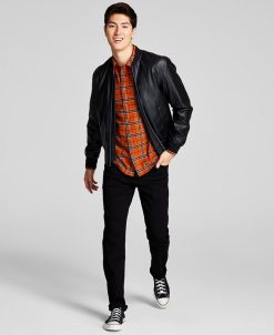 And Now This Men's Slim-Fit Stretch Jeans, Faux Leather Bomber Jacket, Plaid Brushed Flannel Shirt