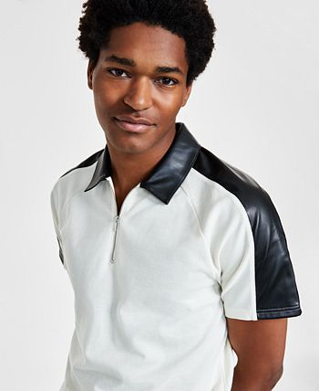 Men's Classic-Fit Short-Sleeve Zip Polo Shirt With Faux Leather Piecing, Created For Macy's INC International Concepts Men's Classic-Fit Short-Sleeve Zip Polo Shirt With Faux Leather Piecing, Created For Macy's -macys shop