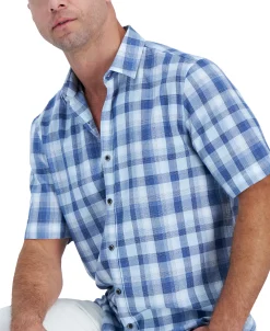 Alfani Men's Short-Sleeve Panama Plaid Textured Shirt, Created For Macy's -macys shop 22731768 fpx