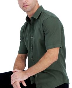 Alfani Men's Short-Sleeve Solid Textured Shirt, Created For Macy's -macys shop 22731838 fpx