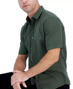 Alfani Men's Short-Sleeve Solid Textured Shirt, Created For Macy's -macys shop 22731838 fpx