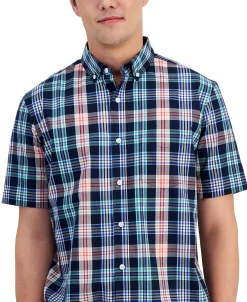 Club Room Men's Nomad Classic-Fit Plaid Button-Down Poplin Shirt, Created For Macy's -macys shop 22824544 fpx