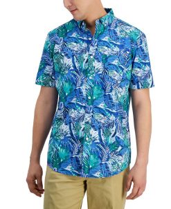Club Room Men's Lex Classic-Fit Tropical-Print Button-Down Poplin Shirt, Created For Macy's
