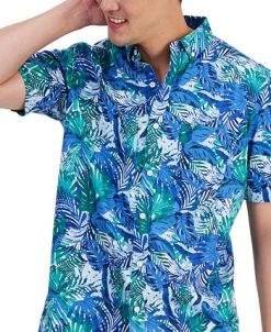 Club Room Men's Lex Classic-Fit Tropical-Print Button-Down Poplin Shirt, Created For Macy's -macys shop 22824548 fpx