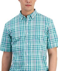 Club Room Men's Rob Classic-Fit Tonal Plaid Button-Down Poplin Shirt, Created For Macy's -macys shop 22824552 fpx
