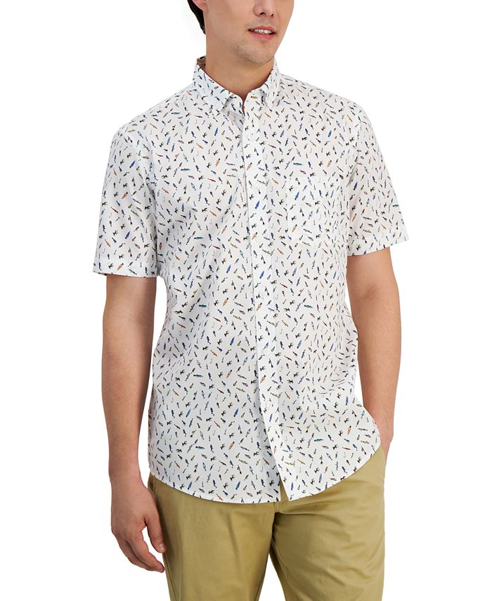 Men's Off The Hook Classic-Fit Printed Button-Down Poplin Shirt, Created For Macy's Club Room Men's Off The Hook Classic-Fit Printed Button-Down Poplin Shirt, Created For Macy's -macys shop