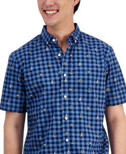 Club Room Men's Peter Classic-Fit Maritime-Print Check Button-Down Poplin Shirt, Created For Macy's -macys shop 22824560 fpx