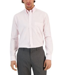 Club Room Men's Regular Fit Cotton University Stripe Dress Shirt, Created For Macy's