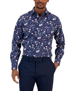 Bar III Men's Slim Fit Floral Print Dress Shirt, Created For Macy's