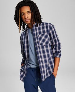 And Now This Men's Woven Plaid Long-Sleeve Button-Up Shirt