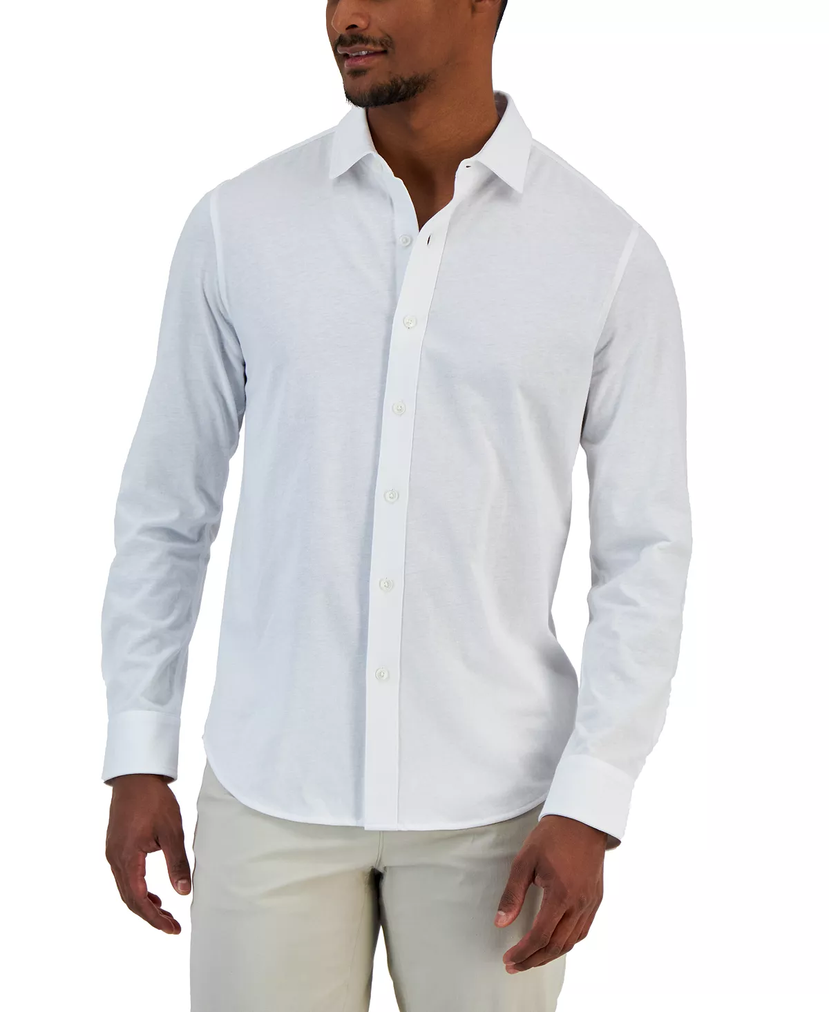 Men's Classic-Fit Heathered Jersey-Knit Button-Down Shirt, Created For Macy's Alfani Men's Classic-Fit Heathered Jersey-Knit Button-Down Shirt, Created For Macy's -macys shop