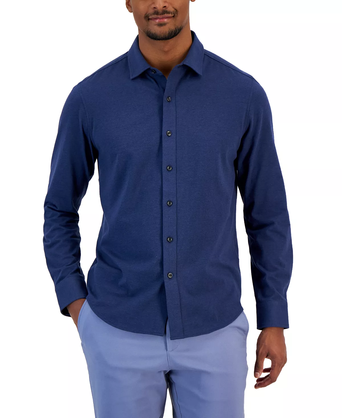 Men's Classic-Fit Heathered Jersey-Knit Button-Down Shirt, Created For Macy's Alfani Men's Classic-Fit Heathered Jersey-Knit Button-Down Shirt, Created For Macy's -macys shop