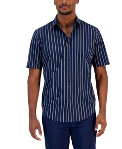 Alfani Men's Classic-Fit Stretch Gradient Stripe Button-Down Shirt, Created For Macy's