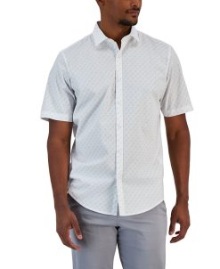 Alfani Men's Above Classic-Fit Stretch Geo-Print Button-Down Shirt, Created For Macy's