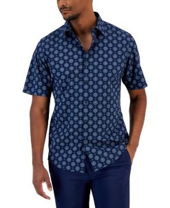 Alfani Men's Manu Classic-Fit Stretch Medallion-Print Button-Down Shirt, Created For Macy's