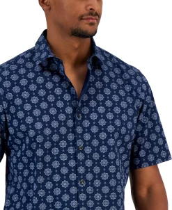 Alfani Men's Manu Classic-Fit Stretch Medallion-Print Button-Down Shirt, Created For Macy's -macys shop 23011498 fpx