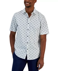 Alfani Men's Manu Classic-Fit Stretch Medallion-Print Button-Down Shirt, Created For Macy's -macys shop 23011502 fpx