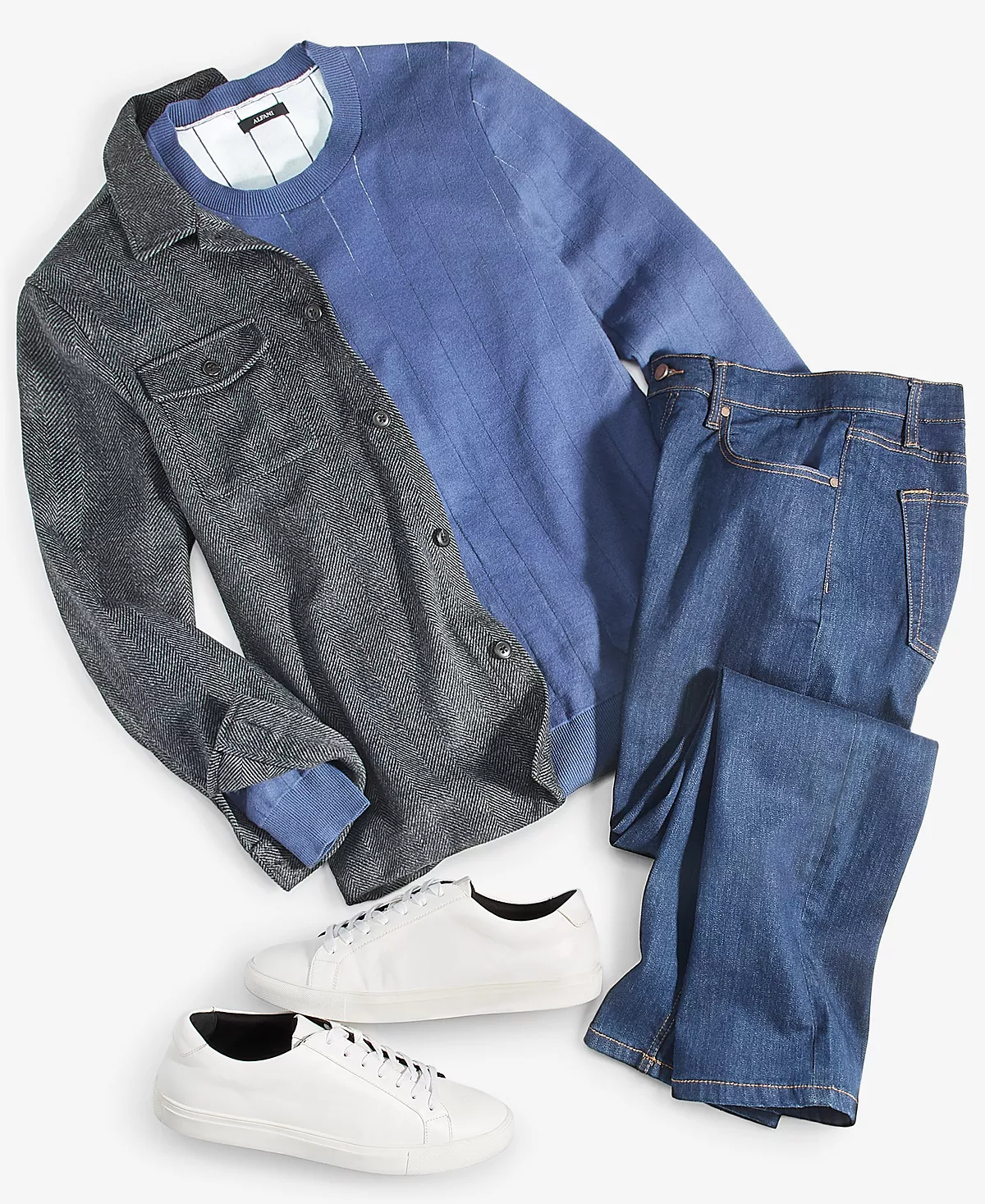 Men's Brushed Herringbone Dual-Pocket Shirt-Jacket, Double-Knit Sweater & Rinse Straight Fit Stretch Jeans, Created For Macy's Alfani Men's Brushed Herringbone Dual-Pocket Shirt-Jacket, Double-Knit Sweater & Rinse Straight Fit Stretch Jeans, Created For Macy's -macys shop