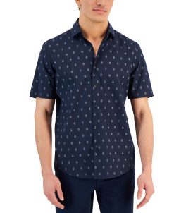Alfani Men's Fulano Classic-Fit Geo-Print Button-Down Poplin Shirt, Created For Macy's