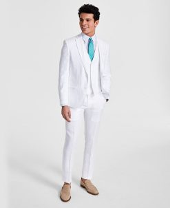 Bar III Men's Slim-Fit Textured Linen Vested Suit Separate, Created For Macy's