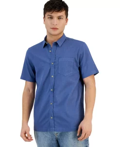 Sun + Stone Men's Blake Chambray Short Sleeve Button-Front Shirt, Created For Macy's -macys shop 23110890 fpx
