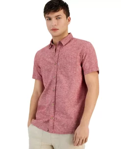 Sun + Stone Men's Blake Chambray Short Sleeve Button-Front Shirt, Created For Macy's -macys shop 23110894 fpx