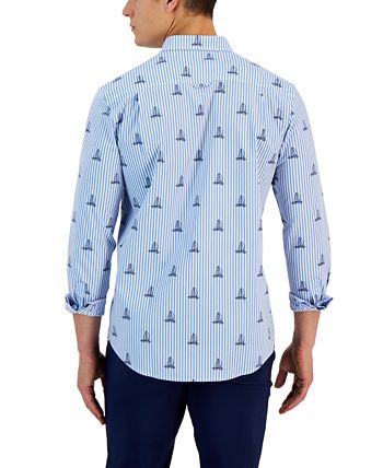 Men's James Classic-Fit Stripe Sailboat-Print Button-Down Poplin Shirt, Created For Macy's Club Room Men's James Classic-Fit Stripe Sailboat-Print Button-Down Poplin Shirt, Created For Macy's -macys shop