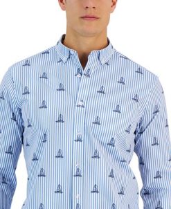 Club Room Men's James Classic-Fit Stripe Sailboat-Print Button-Down Poplin Shirt, Created For Macy's 4 Club Room Men's James Classic-Fit Stripe Sailboat-Print Button-Down Poplin Shirt, Created For Macy's -macys shop 23204846 fpx