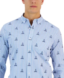 Club Room Men's James Classic-Fit Stripe Sailboat-Print Button-Down Poplin Shirt, Created For Macy's 5 Club Room Men's James Classic-Fit Stripe Sailboat-Print Button-Down Poplin Shirt, Created For Macy's -macys shop 23204846 fpx