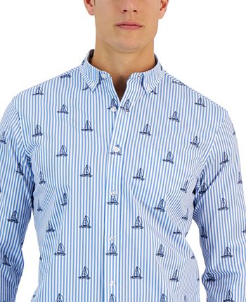 Men's James Classic-Fit Stripe Sailboat-Print Button-Down Poplin Shirt, Created For Macy's Club Room Men's James Classic-Fit Stripe Sailboat-Print Button-Down Poplin Shirt, Created For Macy's -macys shop