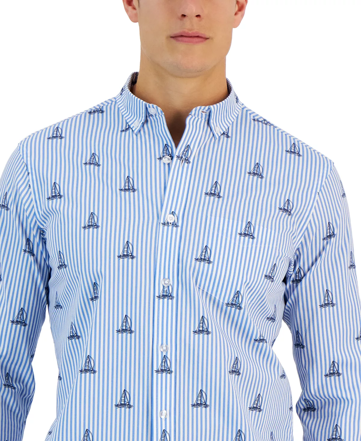 Men's James Classic-Fit Stripe Sailboat-Print Button-Down Poplin Shirt, Created For Macy's Club Room Men's James Classic-Fit Stripe Sailboat-Print Button-Down Poplin Shirt, Created For Macy's -macys shop