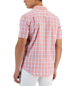 Club Room Verde Short Sleeve Button-Down Plaid Pattern Shirt, Created For Macy's -macys shop 23204867 fpx