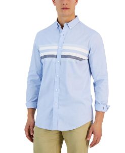 Club Room Horizon Long Sleeve Chest Stripe Oxford Shirt, Created For Macy's