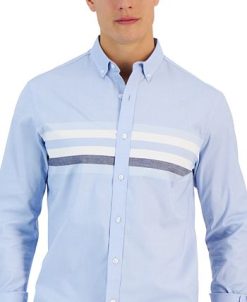Club Room Horizon Long Sleeve Chest Stripe Oxford Shirt, Created For Macy's -macys shop 23205367 fpx