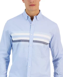 Club Room Horizon Long Sleeve Chest Stripe Oxford Shirt, Created For Macy's -macys shop 23205367 fpx