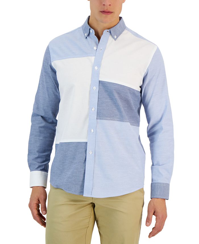 Ethan Long Sleeve Patchwork Oxford Shirt, Created For Macy's Club Room Ethan Long Sleeve Patchwork Oxford Shirt, Created For Macy's -macys shop