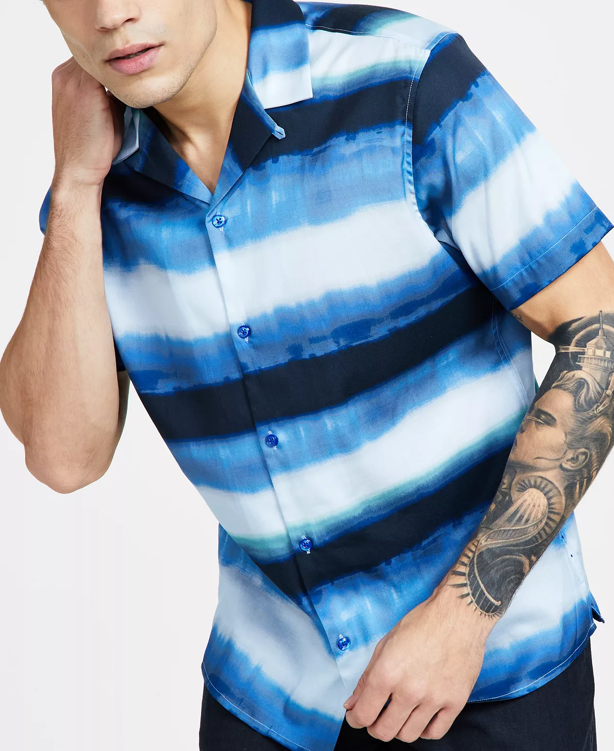 Men's Classic-Fit Ombré Stripe Button-Down Camp Shirt, Created For Macy's INC International Concepts Men's Classic-Fit Ombré Stripe Button-Down Camp Shirt, Created For Macy's -macys shop