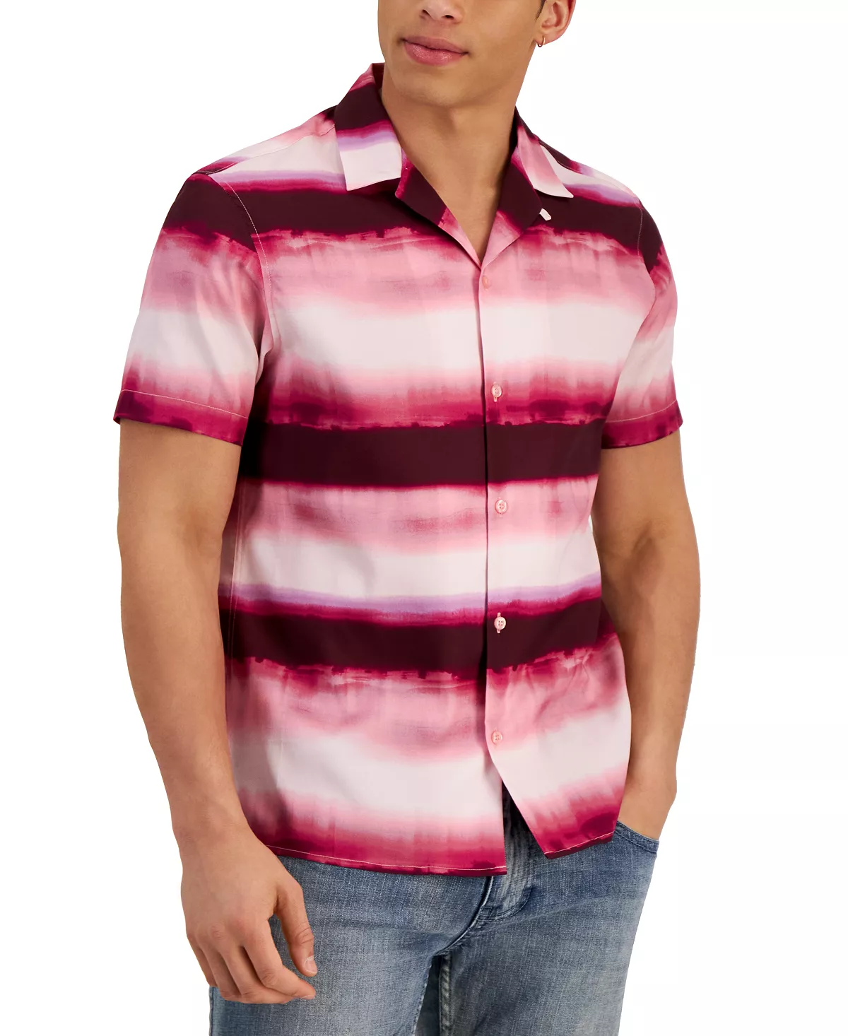 Men's Classic-Fit Ombré Stripe Button-Down Camp Shirt, Created For Macy's INC International Concepts Men's Classic-Fit Ombré Stripe Button-Down Camp Shirt, Created For Macy's -macys shop