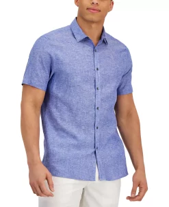 INC International Concepts Men's Regular-Fit Linen Shirt, Created For Macy's -macys shop 23232625 fpx
