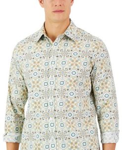 Club Room Men's Long-Sleeve Larry Medallion Refined Woven Shirt, Created For Macy's -macys shop 23358952 fpx