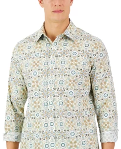 Club Room Men's Long-Sleeve Larry Medallion Refined Woven Shirt, Created For Macy's -macys shop 23358952 fpx
