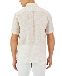 Club Room Men's Short-Sleeve Stripe Fern Linen Shirt, Created For Macy's -macys shop 23359032 fpx