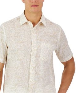 Club Room Men's Short-Sleeve Stripe Fern Linen Shirt, Created For Macy's -macys shop 23359033 fpx