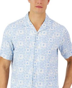 Club Room Men's Short-Sleeve Tile Shibori Silk Shirt, Created For Macy's -macys shop 23359037 fpx
