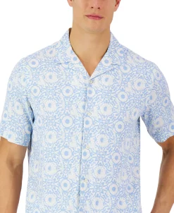 Club Room Men's Short-Sleeve Tile Shibori Silk Shirt, Created For Macy's -macys shop 23359037 fpx