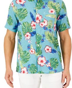 Club Room Men's Short-Sleeve Lane Tropical Linen Shirt, Created For Macy's -macys shop 23359049 fpx
