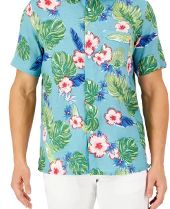 Club Room Men's Short-Sleeve Lane Tropical Linen Shirt, Created For Macy's -macys shop 23359049 fpx