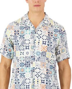 Club Room Men's Rumbie Mixed Medallion Silk Shirt, Created For Macy's -macys shop 23359068 fpx