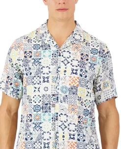 Club Room Men's Rumbie Mixed Medallion Silk Shirt, Created For Macy's -macys shop 23359068 fpx