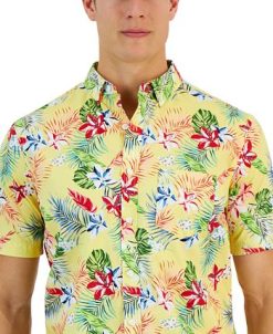 Club Room Monet Short Sleeve Button-Down Tropical Print Shirt, Created For Macy's -macys shop 23359358 fpx